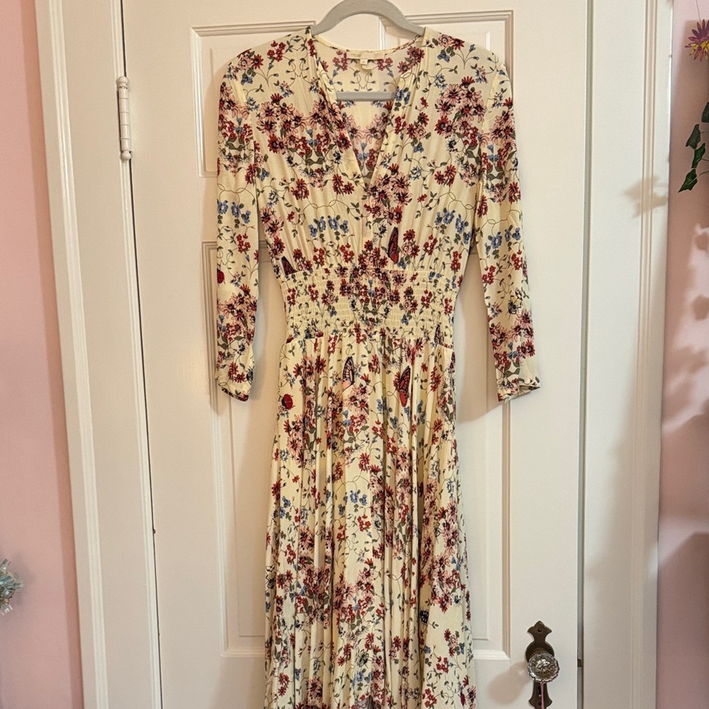 Maje Cream Floral Long Sleeve Dress